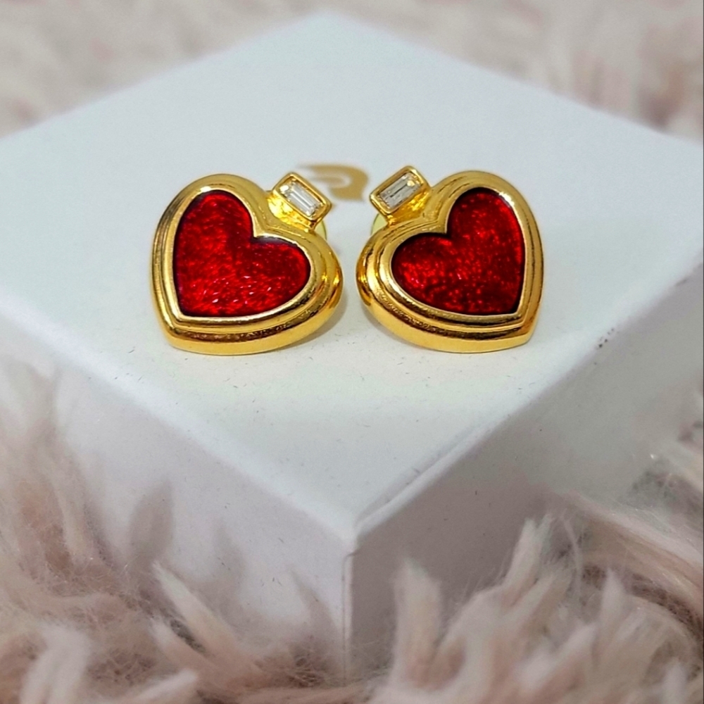 ❤️Vintage Heart Shape Red Womens Earrings